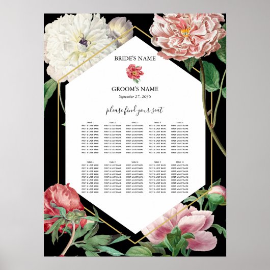 Pink Peonies Blume Hochzeitskizze Poster (Vorne)