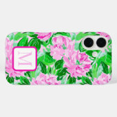 Pink Peonies Blume Muster Monogram Case-Mate iPhone Hülle (Rückseite (Horizontal))
