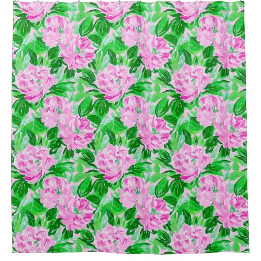 Pink Peonies Blume Pattern Duschvorhang (Vorderseite)