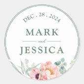 Pink Peonies Blume Wedding Classic Round Sticker (Vorderseite)