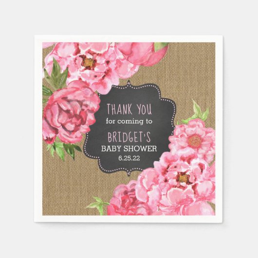 Pink Peonies Blumenbeere Babydusche Dekoration Serviette (Vorderseite)