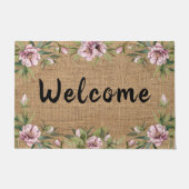 Pink Peonies Blumengrün Frühling Burlap Doormat Fußmatte (Vorderseite)