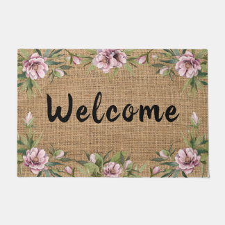 Pink Peonies Blumengrün Frühling Burlap Doormat Fußmatte