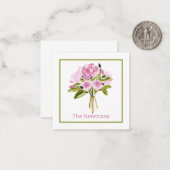 Pink Peonies Bouquet Green Border Gift Mitteilungskarte (Vorderseite/Rückseite Beispiel)