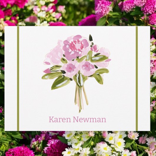 Pink Peonies Bouquet Green Border Vielen Dank Mitteilungskarte