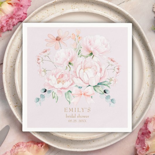 Pink Peonies Bow Wildblume Garden Brautparty Serviette