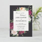 Pink peonies Budget Wedding Invitation Einladung (Stehend Vorderseite)