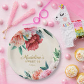 Pink Peonies Burgundy Floral Blätter Sweet 16 Pappteller (Party)