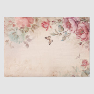 Pink Peonies Butterfly on Parchment Decoupage Seidenpapier