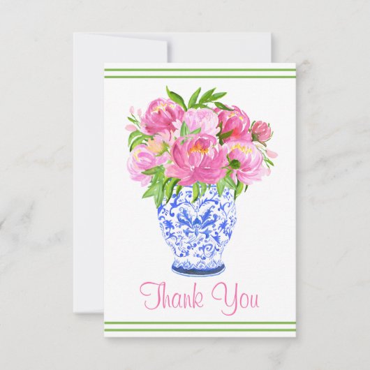 Pink Peonies Chinoiserie Vase Border Dankeskarte (Vorderseite)