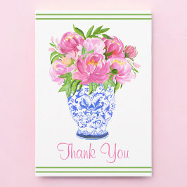 Pink Peonies Chinoiserie Vase Border Dankeskarte