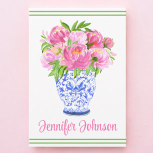 Pink Peonies Chinoiserie Vase Border Personalisier Dankeskarte