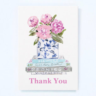 Pink Peonies Chinoiserie Vase Buchstapel Vielen Da Mitteilungskarte