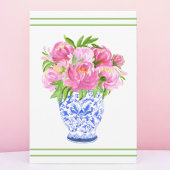 Pink Peonies Chinoiserie Vase Green Border Dankeskarte