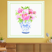 Pink Peonies Chinoiserie Vase Green Border Leinwanddruck (Insitu (Wohnzimmer))