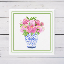 Pink Peonies Chinoiserie Vase Green Border Mitteilungskarte