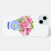 Pink Peonies Chinoiserie Vase Green Monogram Case-Mate iPhone Hülle (Rückseite (Horizontal))