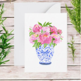 Pink Peonies Chinoiserie Vase Mitteilungskarte