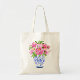 Pink Peonies Chinoiserie Vase Tragetasche