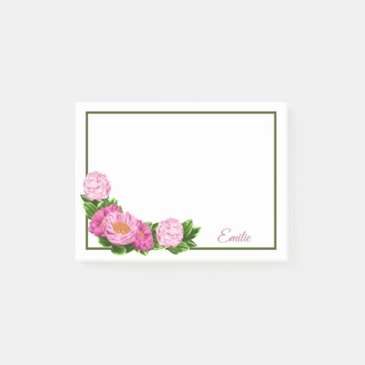 Pink Peonies Corner Border Post-It Notes Klebezettel (Vorderseite)