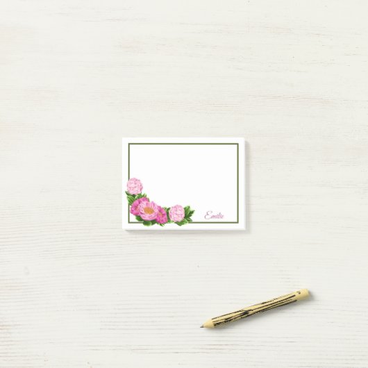 Pink Peonies Corner Border Post-It Notes Klebezettel (Auf Schreibtisch)