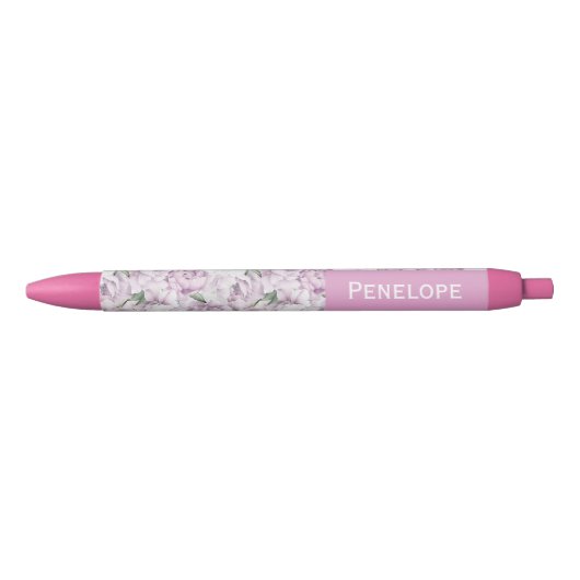 Pink Peonies Custom Name Pen Kugelschreiber (Vorderseite)