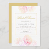 Pink Peonies Elegantes Script Modernes Brautparty Einladung (Vorne/Hinten)