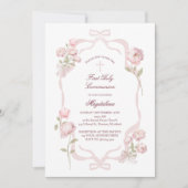 pink peonies First Holy Communion girl Einladung (Vorderseite)