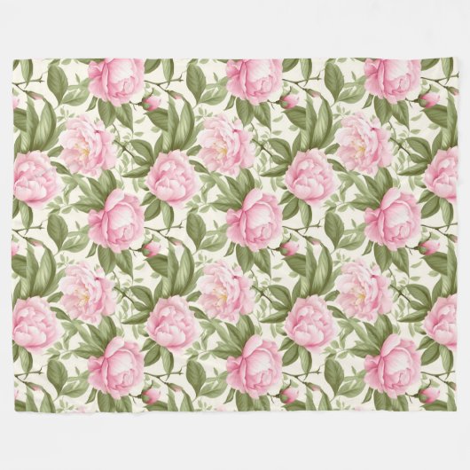 Pink Peonies Fleecedecke (Vorderseite (Horizontal))
