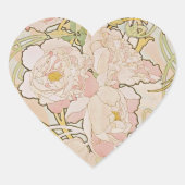 Pink Peonies Floral Alphonse Mucha Herz-Aufkleber (Vorderseite)