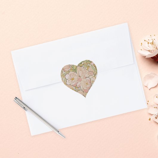 Pink Peonies Floral Alphonse Mucha Herz-Aufkleber