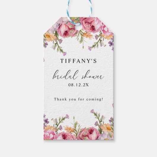 Pink Peonies Floral Bridal Dusche Vielen Dank Geschenkanhänger (Vorderseite)