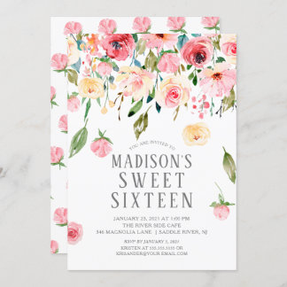 Pink Peonies Floral Drop 16 . Geburtstag Party Einladung