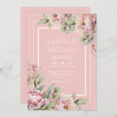 Pink Peonies Floral Elegant Wedding Einladung (Vorne/Hinten)