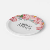 Pink Peonies Floral Elegante Hochzeit Pappteller (Schrägansicht)