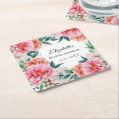 Pink Peonies Floral Eukalyptus Brautparty Rechteckiger Pappuntersetzer (angewinkelt)