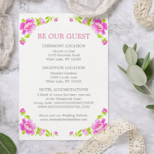 Pink Peonies Floral Silver Wedding Information Begleitkarte