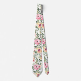 Pink Peonies Floral Watercolor Blume Necktie Krawatte