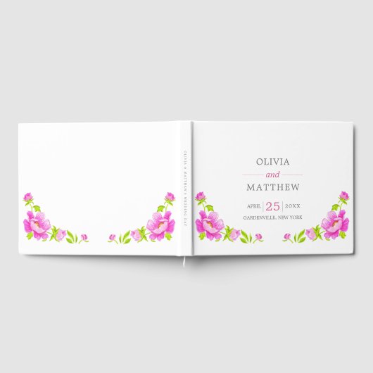 Pink Peonies Floral Wedding Guest Book Gästebuch (Voll)