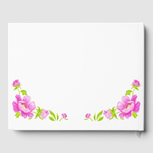 Pink Peonies Floral Wedding Guest Book Gästebuch (Rückseite)