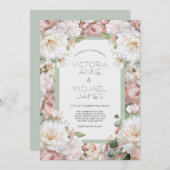 Pink Peonies Floral Wedding Invitation Einladung (Vorne/Hinten)