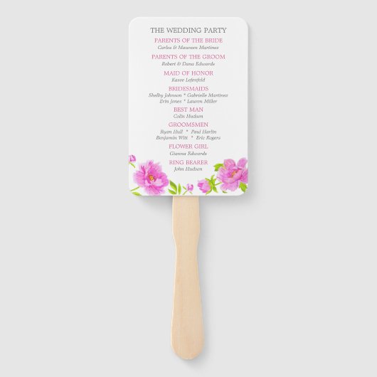 Pink Peonies Floral Wedding Program Hand Fans Fächer (Rückseite)