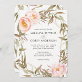 Pink Peonies Floral Wreath Wedding Einladung (Vorne/Hinten)