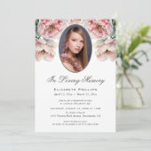 Pink Peonies Foto in Liebe Erinnerung Einladung (Stehend Vorderseite)