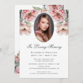 Pink Peonies Foto in Liebe Erinnerung Einladung (Vorne/Hinten)