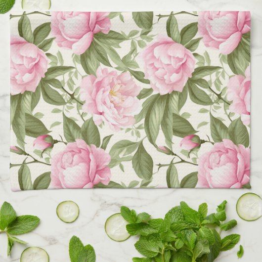 Pink Peonies Geschirrtuch (Gefaltet)