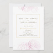 Pink Peonies Gold Elegante Moderne klassische Hoch Einladung (Vorderseite)