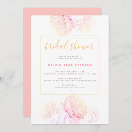 Pink Peonies Gold Elegante Modernes Brautparty Einladung