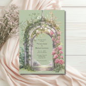 Pink Peonies Greenerity Sage Arch Wedding Einladung