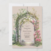 Pink Peonies Greenery Arch Wedding Einladung (Vorderseite)